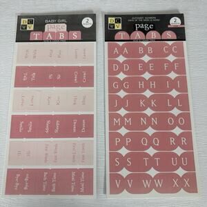 DCWV Stickers Scrapbooking Page Tabs Baby Girl Pink Alphabet Letters Words